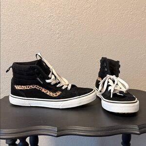 Vans Black and Leopard Print Women’s High-Top Sneakers Size 6